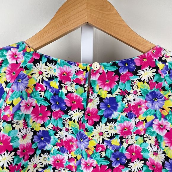 Vintage Impressions of California Bright Floral Boxy Short Sleeve Top Medium - Picture 6 of 7